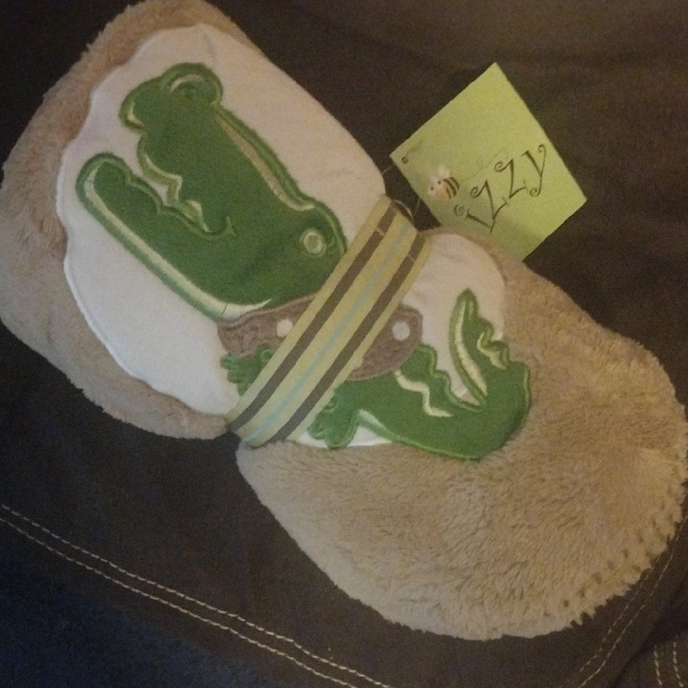 Green Alligator Baby Blanket With Pacifier Clip